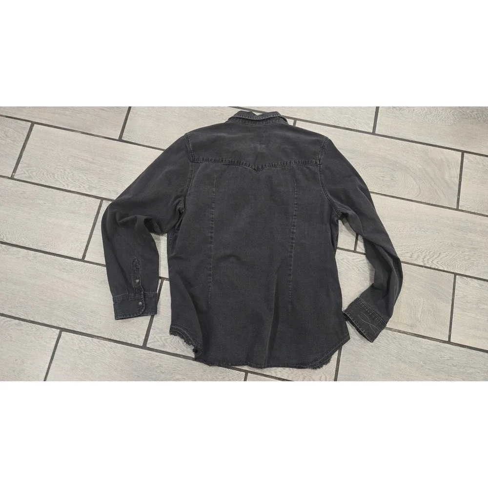American Eagle Outfitters XL Slim Fit Black Denim Western Snap Shirt Raw Hem